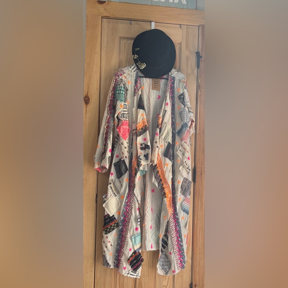 🆕 A Rare Bird Patchwork Multicolor Open Front Cardigan OS - Picture 6 of 16